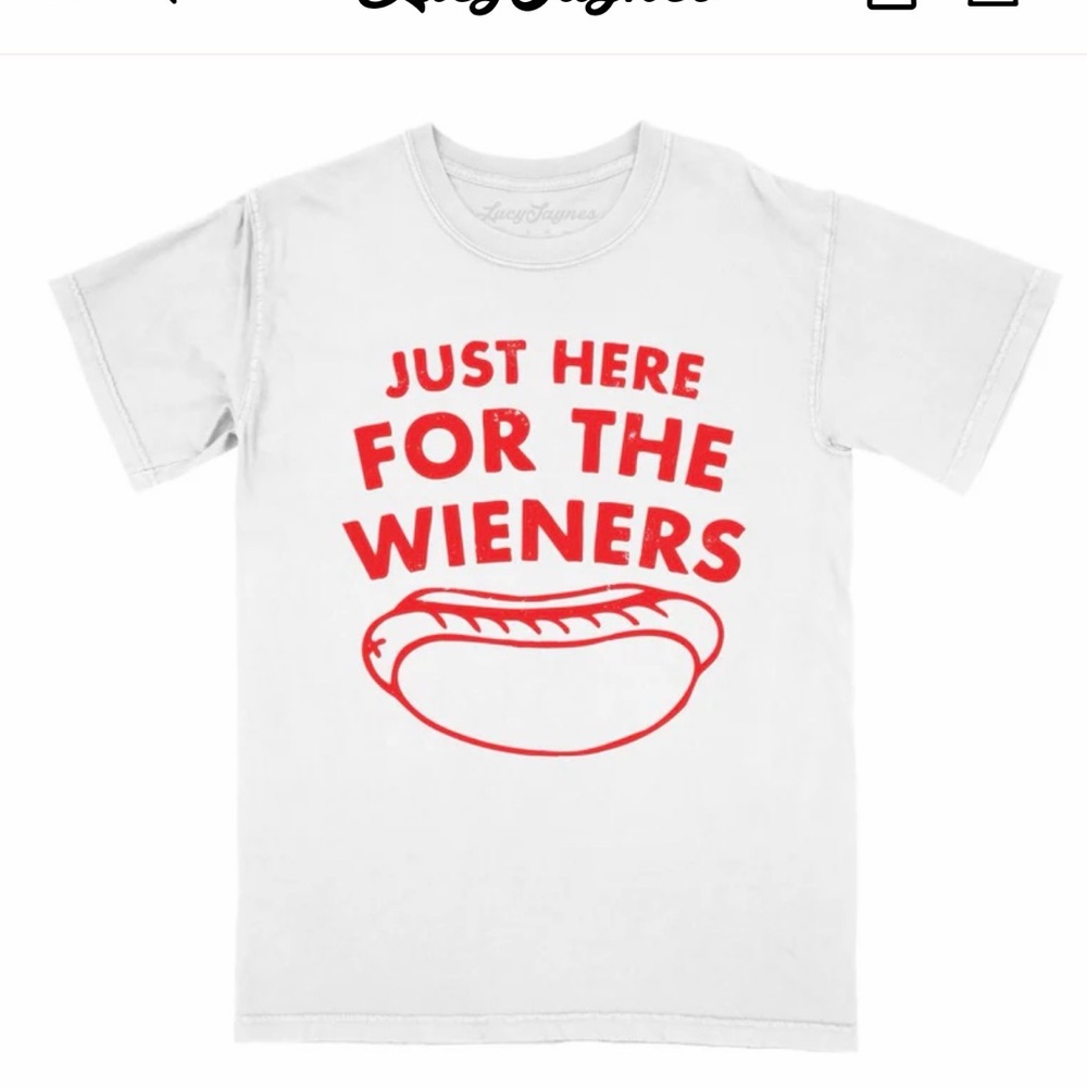 Lucy Jaynes Ivory Graphic Tee "Just Here For The Wieners" - Red Print